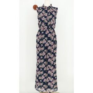 Ali & Jay Navy Blue Floral Ruffle Sleeveless Wide Leg Jumpsuit Womens Size Small